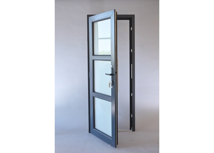 Porta Exterior Aluplast PVC Vidro Fosco 90x200cm Antracite Direita
