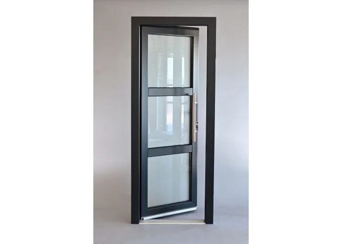 Porta Exterior Aluplast PVC Vidro Fosco 90x200cm Antracite Esquerda
