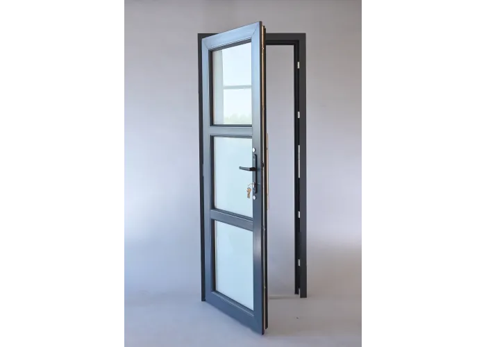 Porta Exterior Aluplast PVC Vidro Fosco H3 Por Medida Antracite Direita