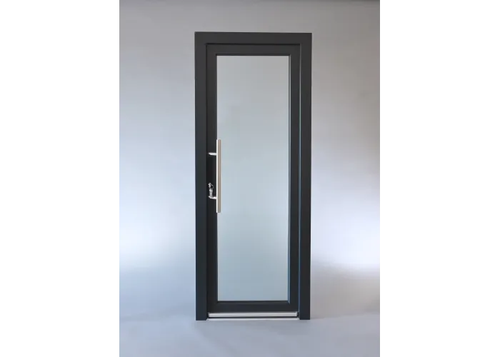 Porta Exterior Aluplast PVC Vidro Fosco 80x200cm Antracite Direita
