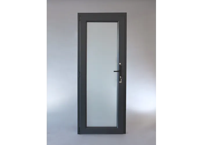 Porta Exterior Aluplast PVC Vidro Fosco 80x200cm Antracite Direita