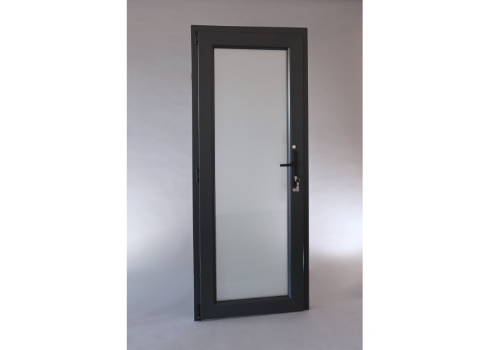 Porta Exterior Aluplast PVC Vidro Fosco 80x200cm Antracite Direita