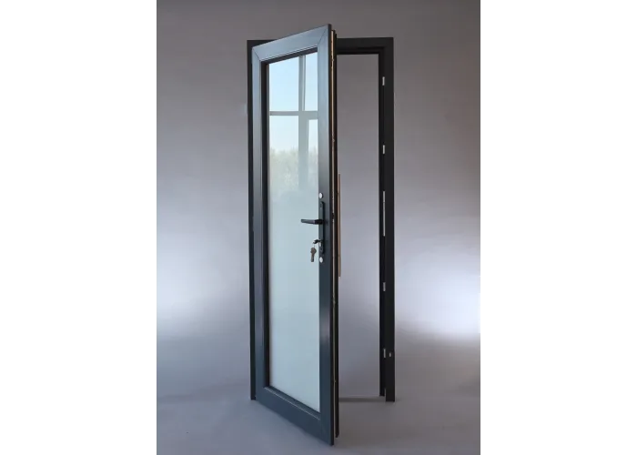 Porta Exterior Aluplast PVC Vidro Fosco 80x200cm Antracite Direita
