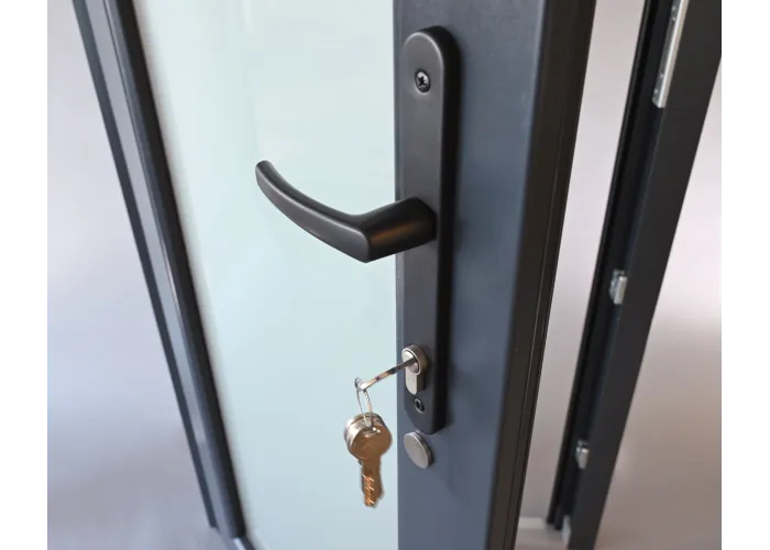 Porta Exterior Aluplast PVC Vidro Fosco 80x200cm Antracite Direita