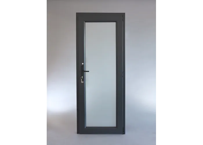 Porta Exterior Aluplast PVC Vidro Fosco 80x200cm Antracite Esquerda