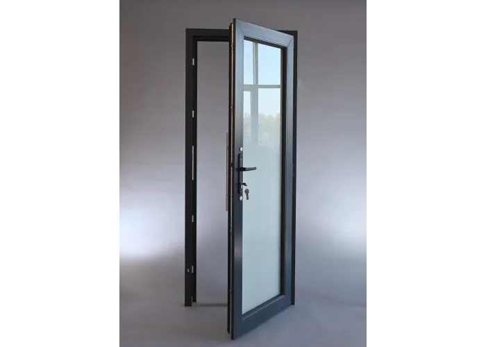 Porta Exterior Aluplast PVC Vidro Fosco 80x200cm Antracite Esquerda