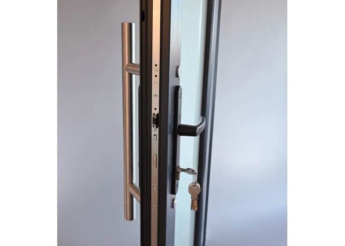 Porta Exterior Aluplast PVC Vidro Fosco 80x200cm Antracite Esquerda