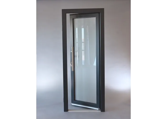 Porta Exterior Aluplast PVC Vidro Fosco 90x200cm Antracite Direita
