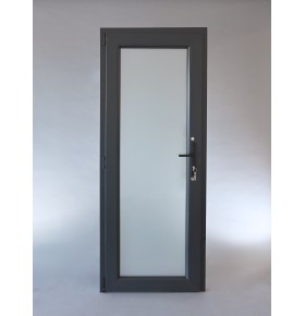Porta Exterior Aluplast PVC Vidro Fosco 90x200cm Antracite Direita