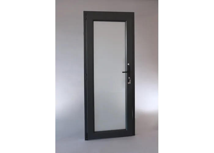 Porta Exterior Aluplast PVC Vidro Fosco 90x200cm Antracite Direita