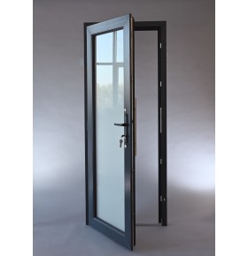 Porta Exterior Aluplast PVC Vidro Fosco 90x200cm Antracite Direita