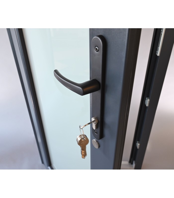 Porta Exterior Aluplast PVC Vidro Fosco 90x200cm Antracite Direita