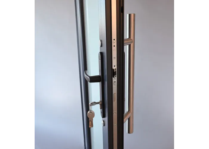 Porta Exterior Aluplast PVC Vidro Fosco 90x200cm Antracite Direita