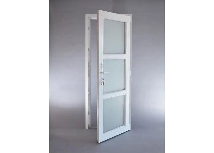 Porta Exterior PVC Vidro Fosco H3 Por Medida Branca Esquerda