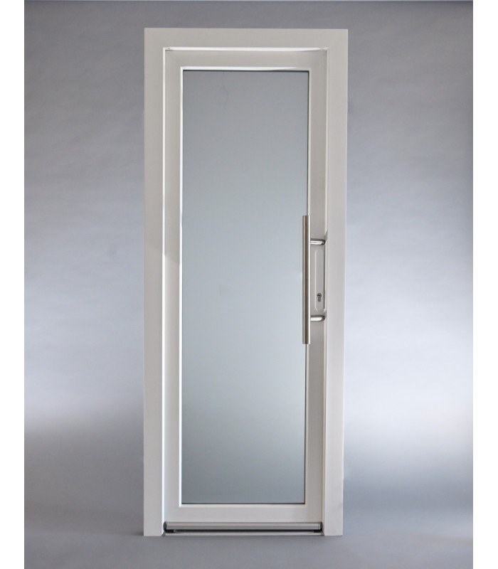 Porta Exterior Aluplast PVC Vidro Fosco 90x200cm Branca Esquerda