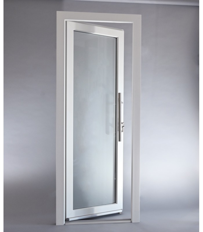 Porta Exterior Aluplast PVC Vidro Fosco 90x200cm Branca Esquerda