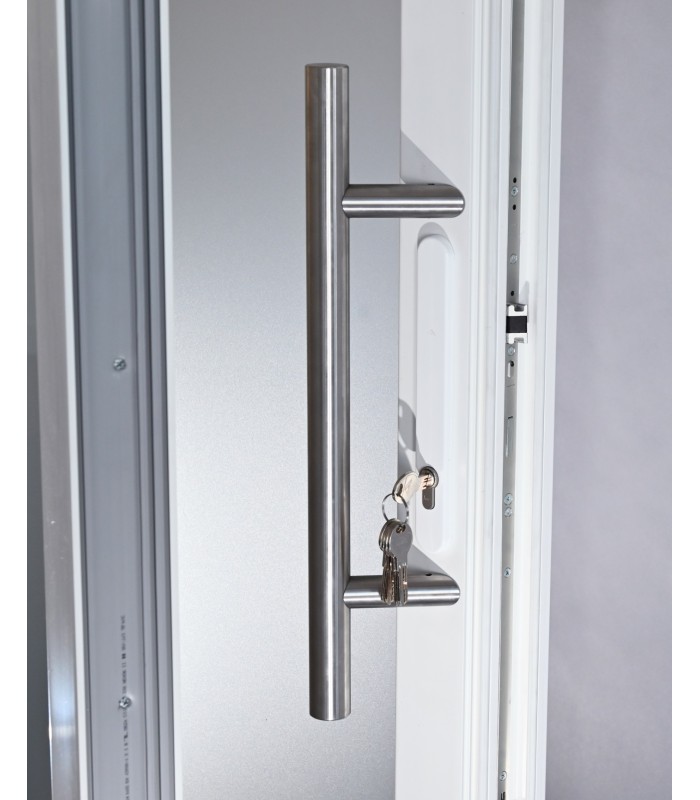 Porta Exterior Aluplast PVC Vidro Fosco 90x200cm Branca Esquerda