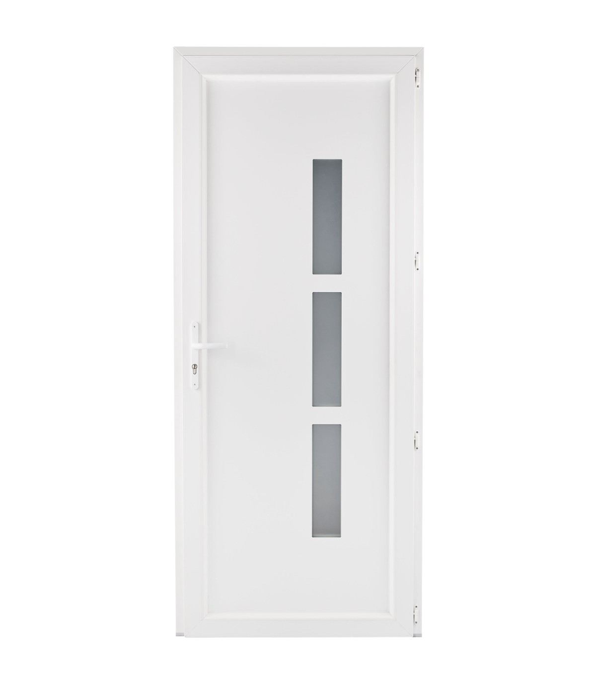 Porta exterior PVC Manhattan 3 vidros verticais Branco 80x205cm – Esquerda, Veka 70mm