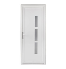 Porta exterior PVC Manhattan 3 vidros verticais Branco 90x205cm – Direita, Veka 70mm