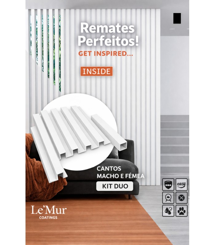 Perfis de remate para Revestimento ripado Le Mur Snow White (Kit M/F) 280cm