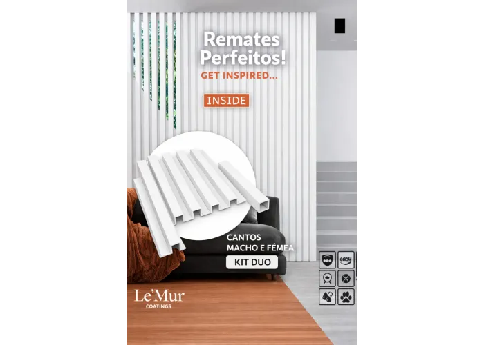 Perfis de remate para Revestimento ripado Le Mur Snow White (Kit M/F) 280cm