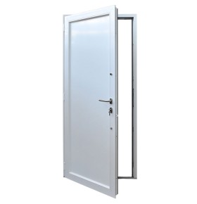 Porta de entrada PVC VEKA PLUS 6 por medida lisa bicolor antracite vista do interior aberta com abertura à direita