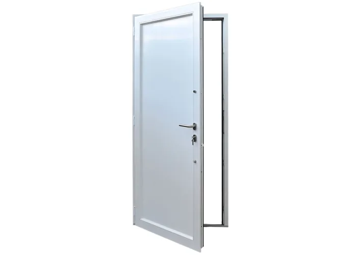 Porta de entrada PVC VEKA PLUS 6 por medida lisa bicolor antracite vista do interior aberta com abertura à direita