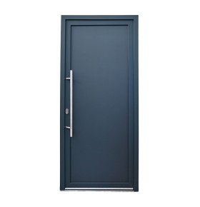 Porta de entrada PVC VEKA PLUS 6 por medida lisa bicolor antracite vista do exterior com abertura à direita