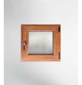 Janela PVC 60x60cm Oscilobatente Direita Carvalho Dourado Vidro Duplo Fosco Liso Aluplast