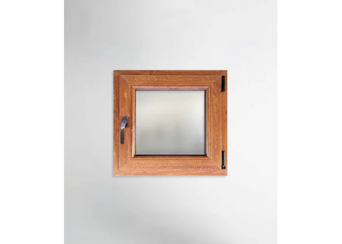 Janela PVC 60x60cm Oscilobatente Direita Carvalho Dourado Vidro Duplo Fosco Liso Aluplast