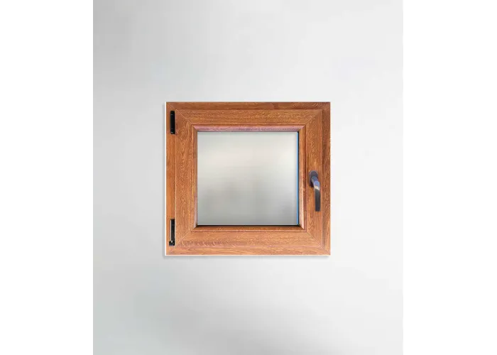Janela PVC 60x60cm Oscilobatente Esquerda Carvalho Dourado Vidro Duplo Fosco Liso Aluplast