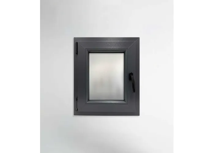 Janela PVC 50x60cm Oscilobatente Esquerda Antracite Vidro Duplo Fosco Liso Aluplast