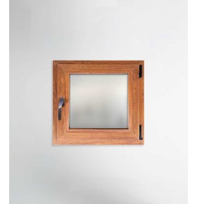 Janela PVC 50x50cm Oscilobatente Direita Carvalho Dourado Vidro Duplo Fosco Liso