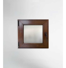 Janela PVC 50x50cm Oscilobatente Esquerda Nogueira Vidro Duplo Fosco Liso