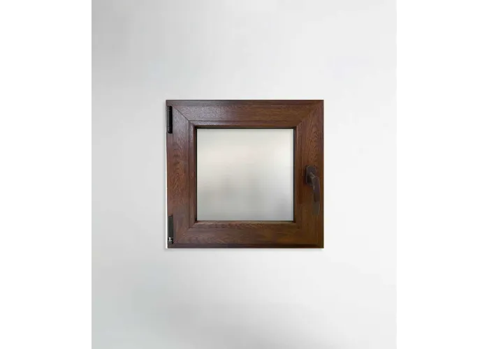 Janela PVC 50x50cm Oscilobatente Esquerda Nogueira Vidro Duplo Fosco Liso