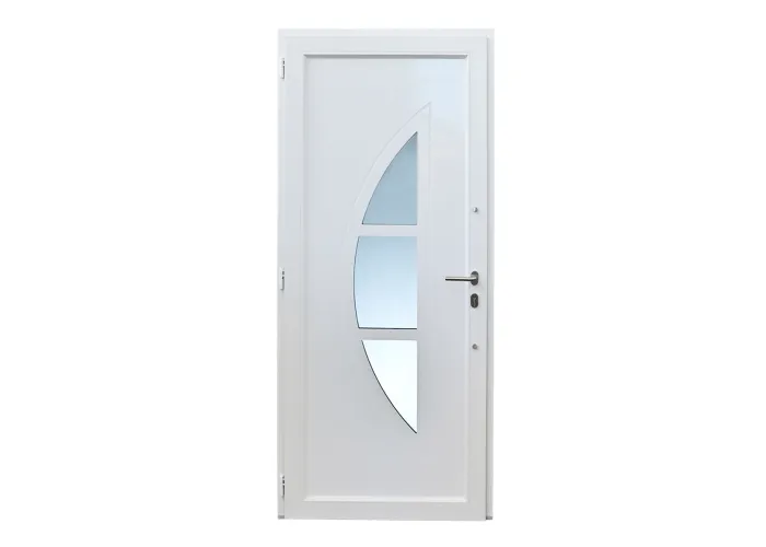 Porta de entrada PVC VEKA PLUS 6 por medida Luna bicolor antracite vista do interior com abertura à direita