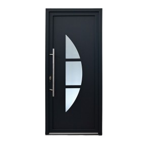 Porta de entrada PVC VEKA PLUS 6 por medida Luna bicolor antracite vista do exterior com abertura à direita