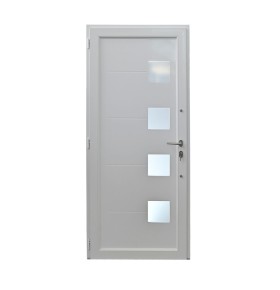 Porta de entrada PVC VEKA PLUS 6 por medida Siena branca vista do interior com abertura à direita