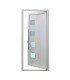 Porta de entrada PVC VEKA PLUS 6 por medida Siena branca vista do exterior aberta com abertura à direita