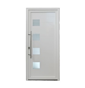 Porta de entrada PVC VEKA PLUS 6 por medida Siena branca vista do exterior com abertura à direita