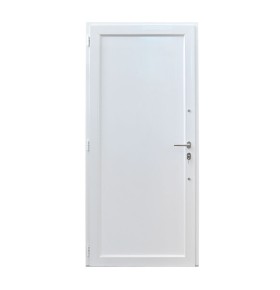 Porta de entrada PVC VEKA PLUS 6 por medida Linea frisos inox vista do interior com abertura à direita