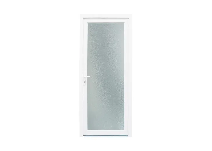 Porta exterior em PVC com vidro duplo fosco com relevo de 80x200cm com abertura direita