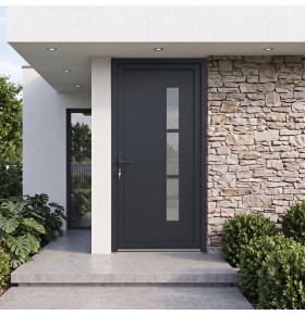Ambiente casa com a porta de Entrada PVC VEKA PLUS 5 por Medida – Manhattan Bicolor (Antracite / Branca) direita
