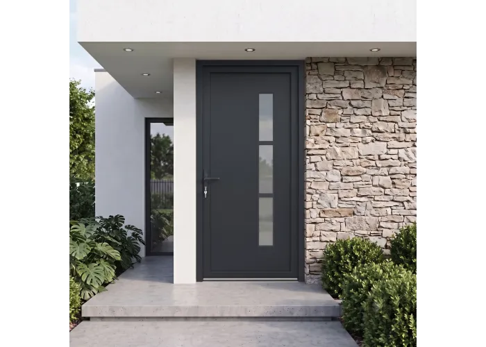 Ambiente casa com a porta de Entrada PVC VEKA PLUS 5 por Medida – Manhattan Bicolor (Antracite / Branca) direita