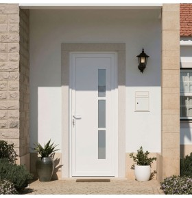 Ambiente casa com a Porta de Entrada PVC VEKA PLUS 5 por Medida – Manhattan Branca direita
