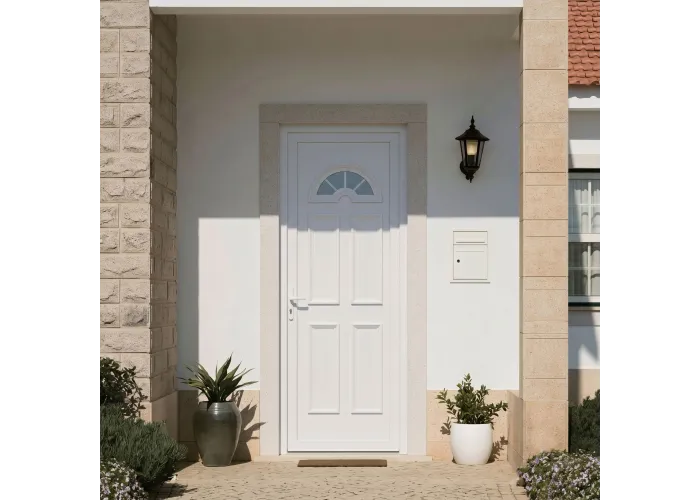 Ambiente casa com a porta de Entrada PVC VEKA PLUS 5 por Medida – Oxford Branca direita