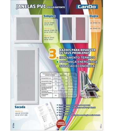 Janela PVC 58x110cm Oscilobatente ESQUERDA Vidro Duplo CANDO