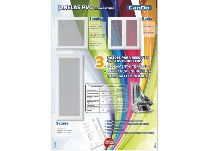Janela PVC Oscilobatente 148x110 cm com Vidro Duplo | Cando