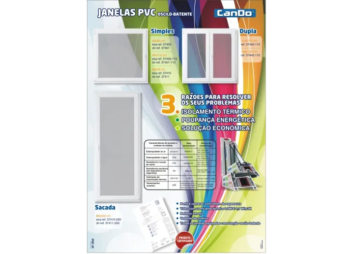 Janela PVC Oscilobatente 100x100 cm com Vidro Duplo | Cando